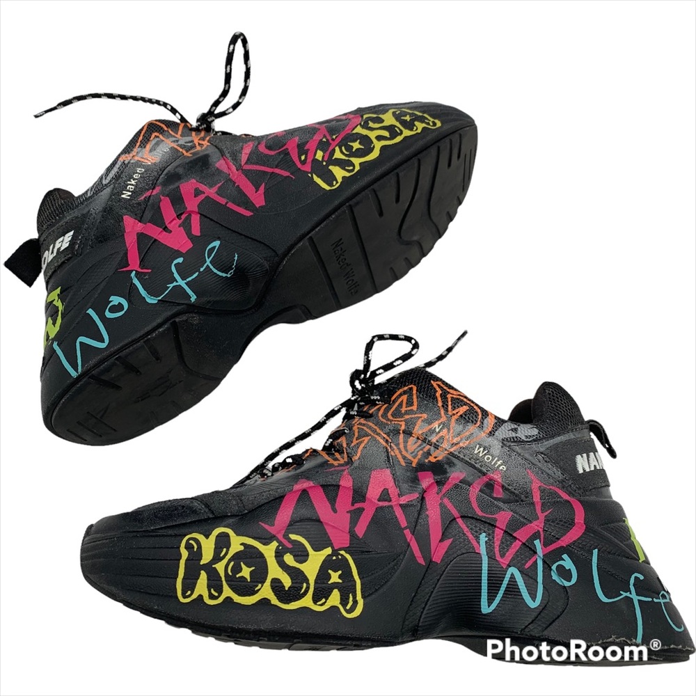 Naked Wolfe Art Track Graffiti  chunky leather Sneakers
